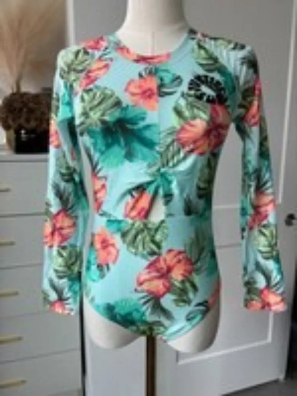 Justice Girls Rash Guard Swimsuit 1 Piece Tropical Turquoise Size Large (12/14)